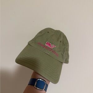 Vineyard Vines Olive Hat with Pink Emblem